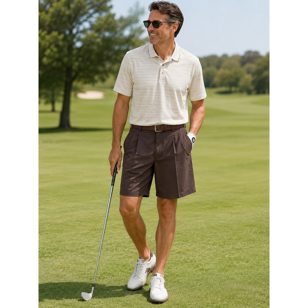 Reebok Golf Shorts 40 Brown Pleated Vintage 90s Preppy Country Club Golfcore